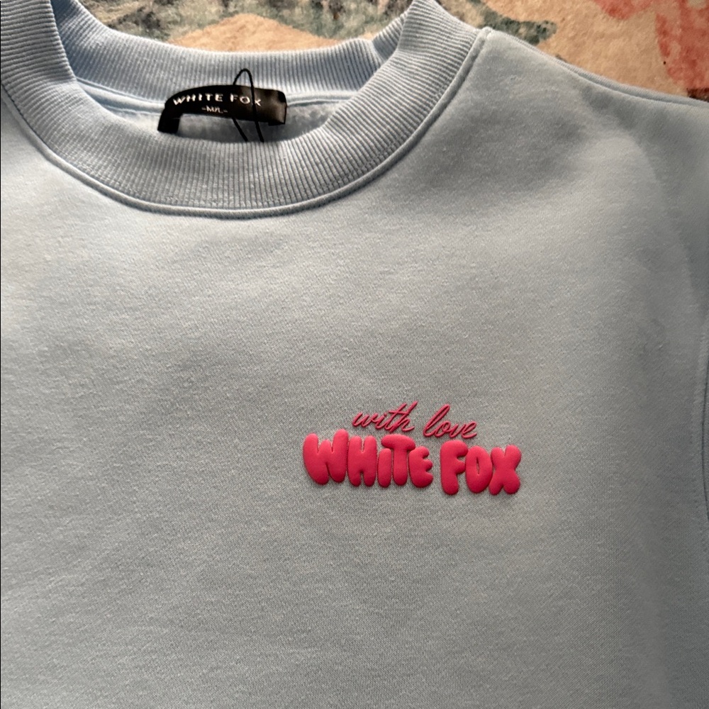 White Fox Boutique With Love & Romance Light Blue Sweatshirt Floral Back Print - Picture 4 of 6